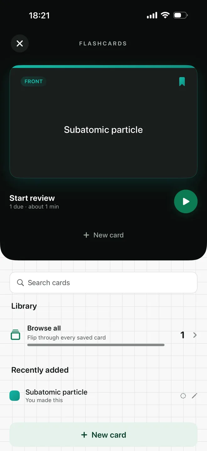A flashcard written from a missed question, sitting due for review
